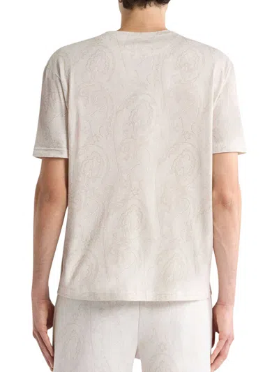Etro Men Cotton T-shirt With Arnica Pattern In Gray