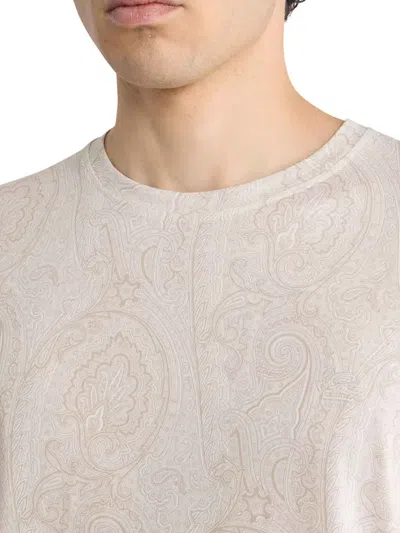 Etro Men Cotton T-shirt With Arnica Pattern In Gray