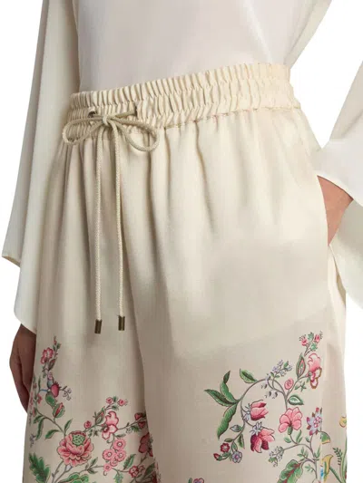 Etro Women White Pants With Elastic Drawstring Waist And All-over Floral Print In Tech Fabric Woman In Neutral