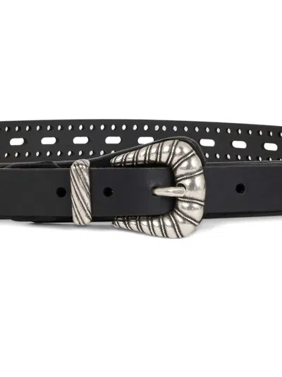 Etro Leather Belt With Openwork In Black