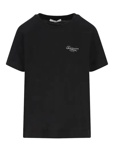 Givenchy Women Black Crew Neck T-shirt With Logo On Front And Back In Cotton Woman In Black