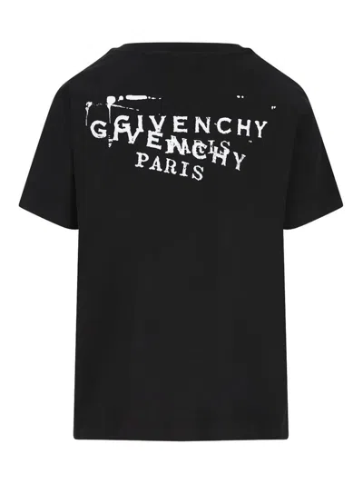 Givenchy Women Black Crew Neck T-shirt With Logo On Front And Back In Cotton Woman In Black