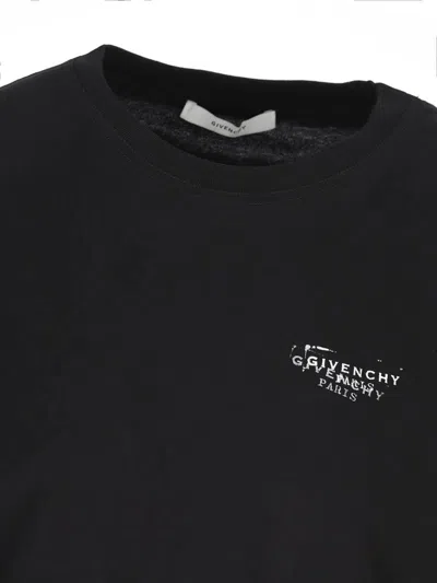 Givenchy Women Black Crew Neck T-shirt With Logo On Front And Back In Cotton Woman In Black