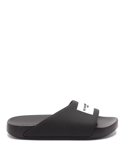 Givenchy Label Flat Mules In Black Rubber Women In Black