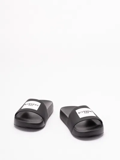 Givenchy Label Flat Mules In Black Rubber Women In Black