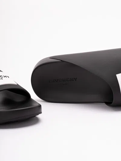 Givenchy Label Flat Mules In Black Rubber Women In Black