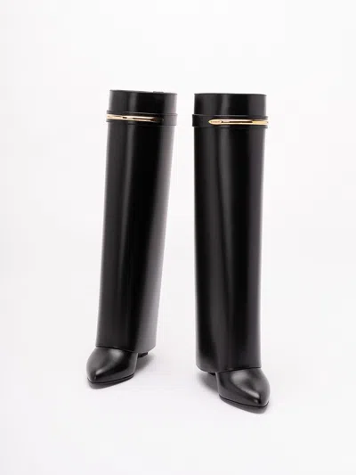 Givenchy Women Black Sandals With Logo Plaque On The Front And High Wedge Heel In Leather Woman In Multi