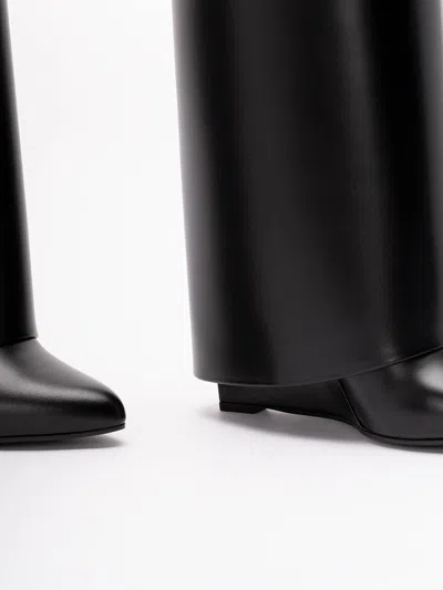 Givenchy Women Black Sandals With Logo Plaque On The Front And High Wedge Heel In Leather Woman In Multi