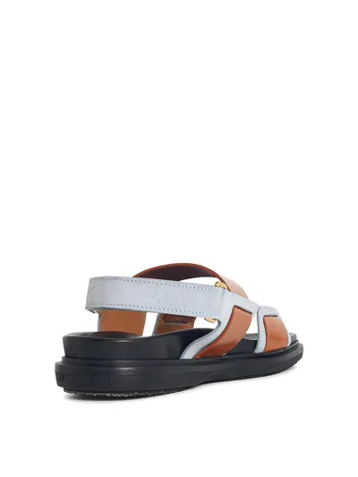 Marni Leather Double Strap Slingback Flat Sandals In Brown