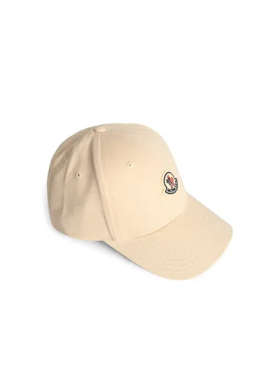 Moncler Beige Baseball Cap With Embroidered Logo In Metallic