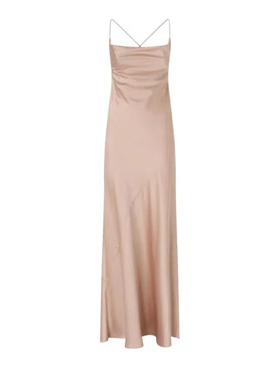 Pinko Pink Sleeveless Long Dress With Criss-crossed Spaghetti Straps In Tech Fabric Woman In Gold