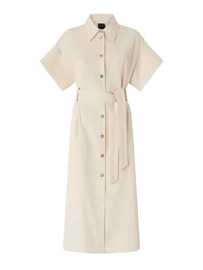 Pinko Cotton Short Sleeve Belted Midi Shirt Dress In Pink