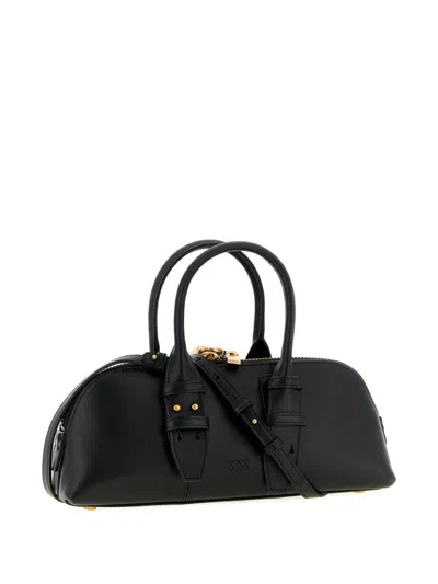 Pinko Bowling Bag Horizontal Black Handbag With Adjustable And Removable Shoulder Strap And Padlock Detail