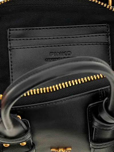 Pinko Bowling Bag Horizontal Black Handbag With Adjustable And Removable Shoulder Strap And Padlock Detail