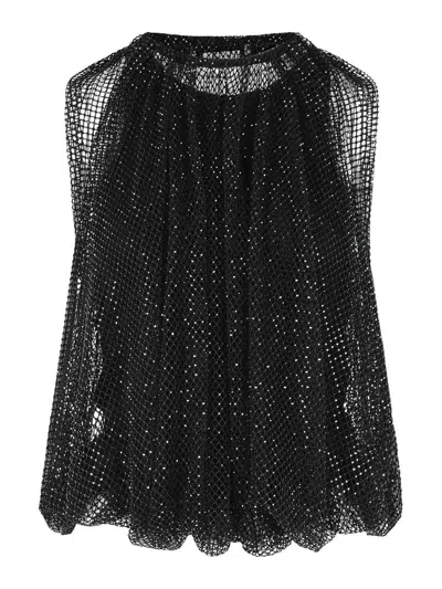 Sportmax Embellished Mesh And Jersey Top In Black