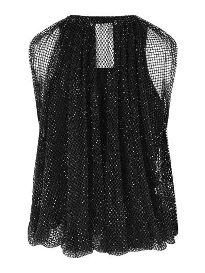 Sportmax Embellished Mesh And Jersey Top In Black