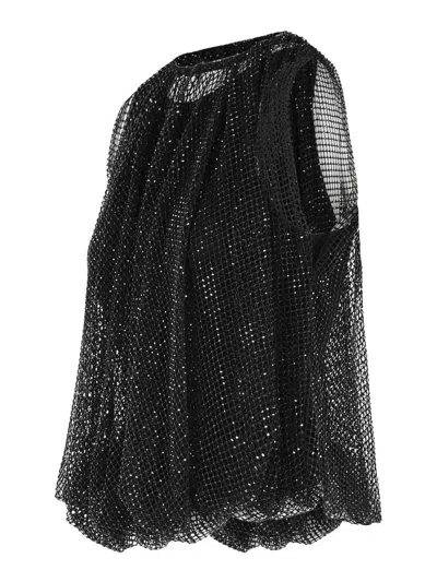 Sportmax Embellished Mesh And Jersey Top In Black