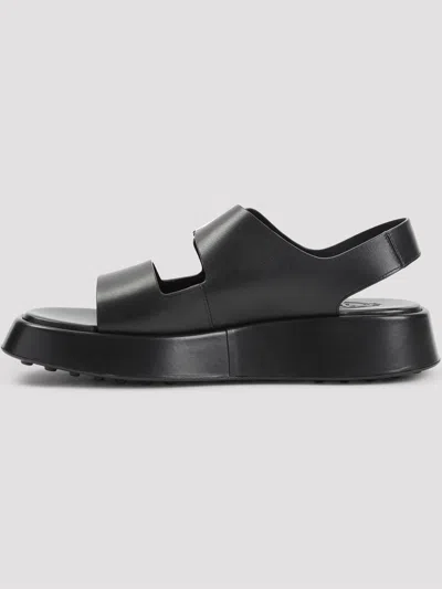 Tod's Leather Sandals With Double Strap And Maxi Buckle In Black