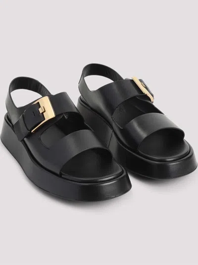Tod's Leather Sandals With Double Strap And Maxi Buckle In Black