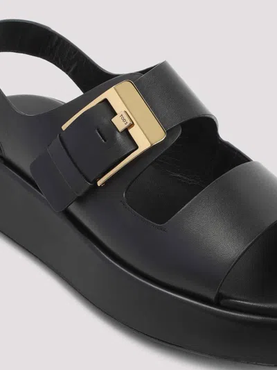 Tod's Leather Sandals With Double Strap And Maxi Buckle In Black
