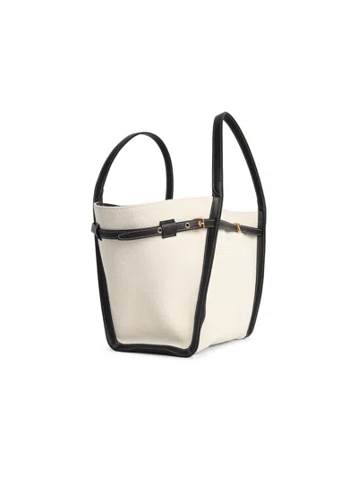 Tod's White Tote Bag With Front Leather Buckled Belt In Cotton Blend Woman