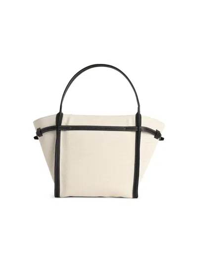Tod's White Tote Bag With Front Leather Buckled Belt In Cotton Blend Woman