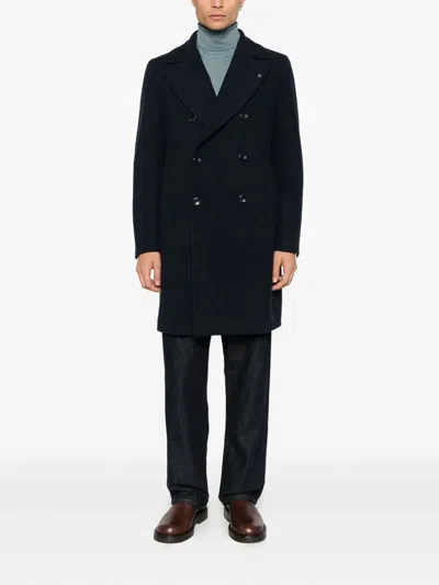 Tagliatore Double-breasted Wool Coat In Blue