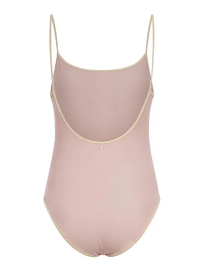 Valentino Printed Lycra One-piece Swimsuit Woman Pink S In Brown
