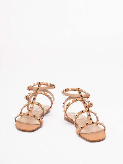 Valentino Garavani Valentino Rockstud Caged Leather Ankle Strap Sandal In Beige