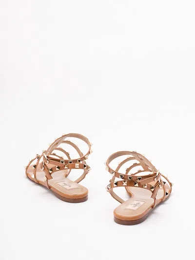 Valentino Garavani Valentino Rockstud Caged Leather Ankle Strap Sandal In Beige