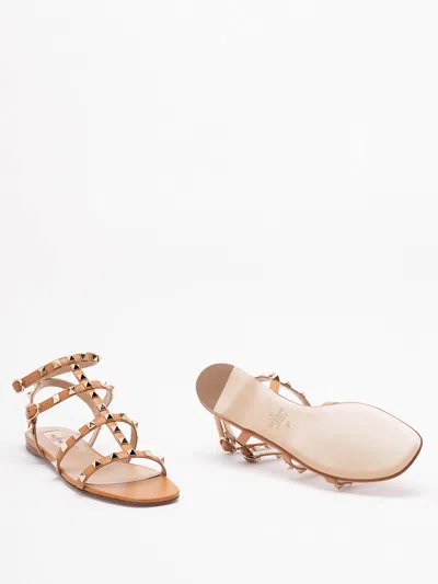 Valentino Garavani Valentino Rockstud Caged Leather Ankle Strap Sandal In Beige