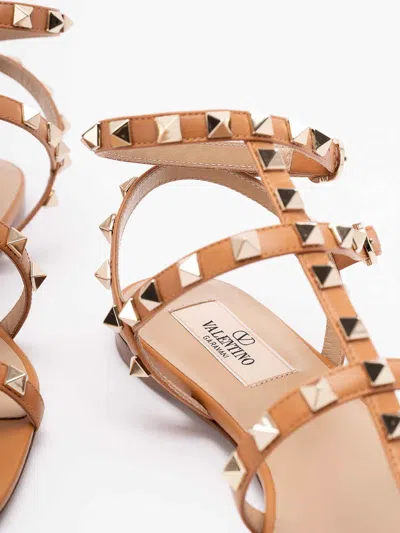 Valentino Garavani Valentino Rockstud Caged Leather Ankle Strap Sandal In Beige