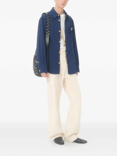 Valentino Cotton Gabardine Shirt Jacket With Vgold In Blue