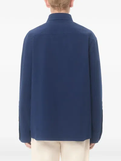 Valentino Cotton Gabardine Shirt Jacket With Vgold In Blue