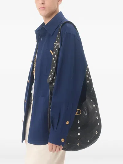 Valentino Cotton Gabardine Shirt Jacket With Vgold In Blue