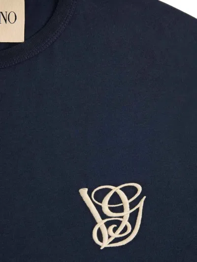 Valentino Garavani Logo-embroidered Cotton T-shirt In Blue
