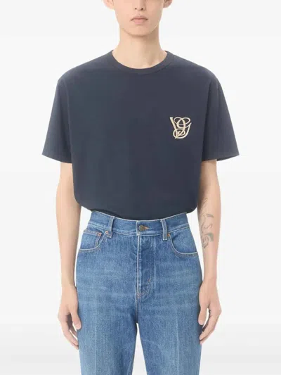 Valentino Garavani Logo-embroidered Cotton T-shirt In Blue