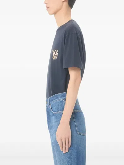 Valentino Garavani Logo-embroidered Cotton T-shirt In Blue