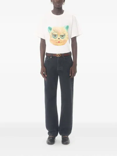 Valentino Cotton T-shirt With Le Chat De La Maison Print In White