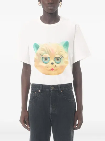 Valentino Cotton T-shirt With Le Chat De La Maison Print In White