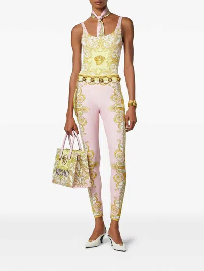 Versace Multicolor One-piece Swimsuit With All-over Medusa Print In Tech Fabric For Women In Yellow