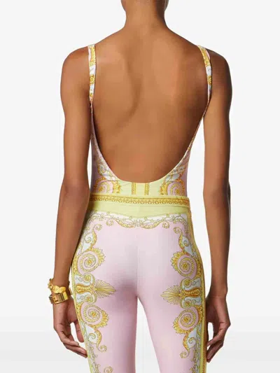 Versace Multicolor One-piece Swimsuit With All-over Medusa Print In Tech Fabric For Women In Yellow