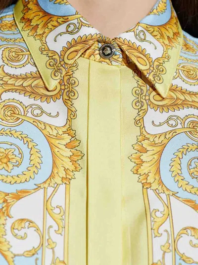Versace Multicolor Long-sleeved Shirt With Pointed Collar And All-over Baroque Print In Silk For Women