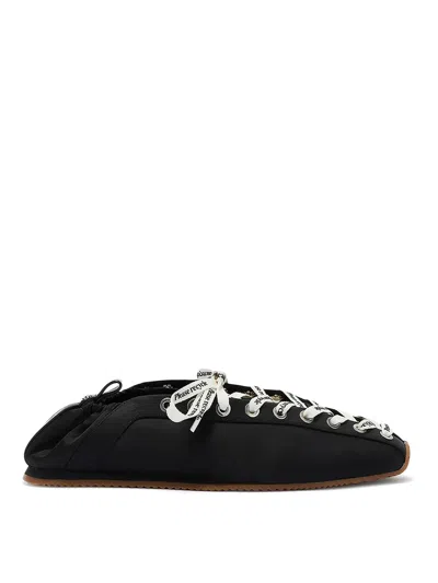 Ganni Sporty Nylon Ballerina Sneakers Lace Up In Black