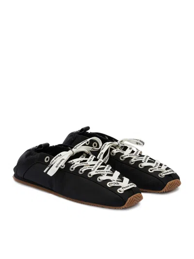 Ganni Sporty Nylon Ballerina Sneakers Lace Up In Black