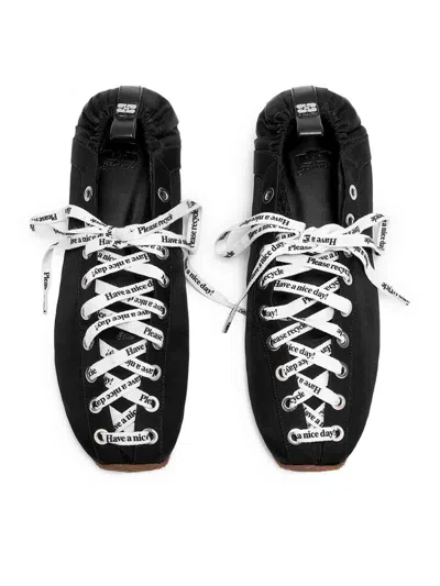 Ganni Sporty Nylon Ballerina Sneakers Lace Up In Black