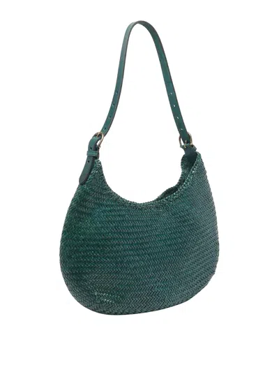 Dragon Diffusion Curved Woven Texture Shoulder Bag In Green