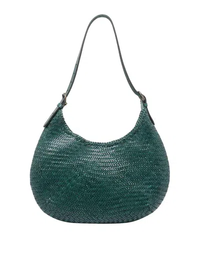 Dragon Diffusion Curved Woven Texture Shoulder Bag In Green