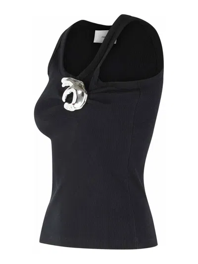 Coperni Sleeveless Top Metallic Pin Ribbed Texture In Black