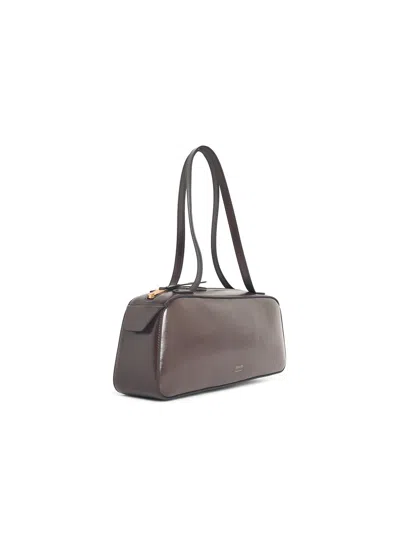 Khaite Simona Crackle Patent Elongated Tote Bag In Brown